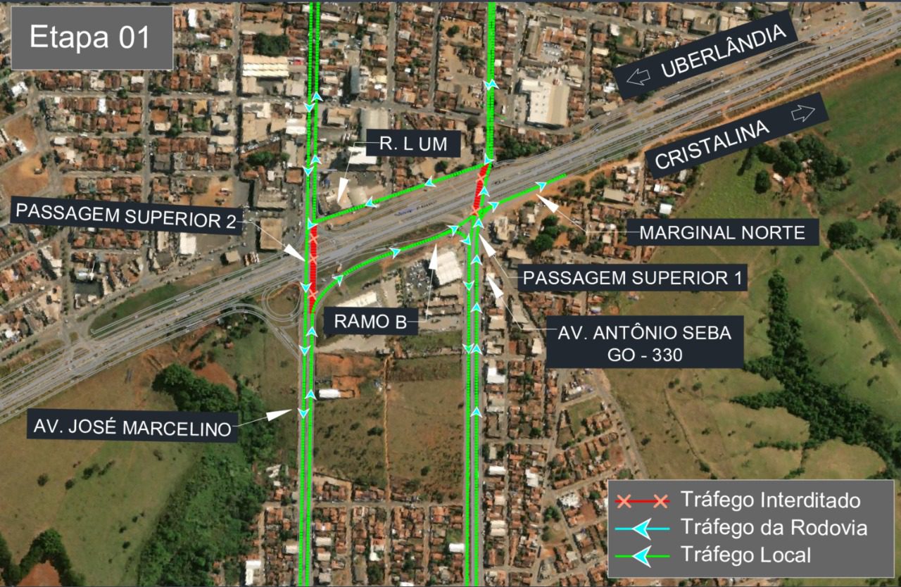 Interdições em passagens da BR-050 alteram tráfego em Catalão no início das obras