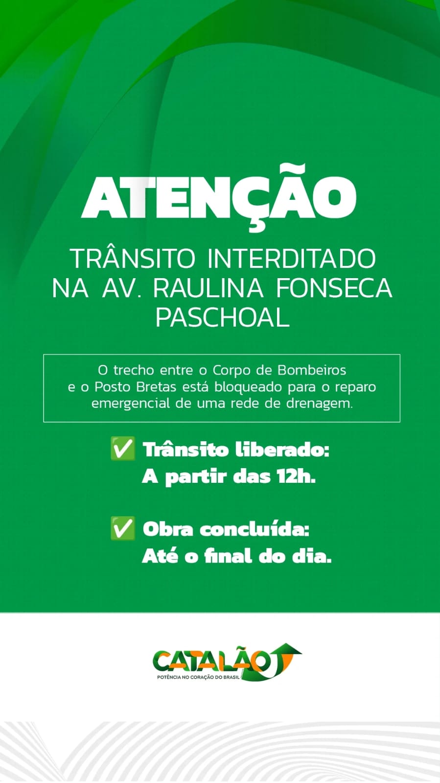 Interdição na Av. Raulina Fonseca Paschoal nesta terça (14/01) por rompimento de rede de drenagem