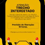 Trecho da Avenida Raulina Fonseca Paschoal é interditado para obras nesta segunda-feira (26)