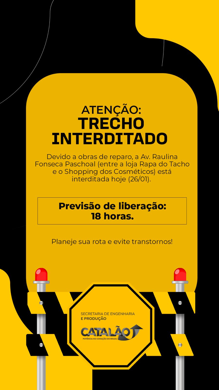 Trecho da Avenida Raulina Fonseca Paschoal é interditado para obras nesta segunda-feira (26)
