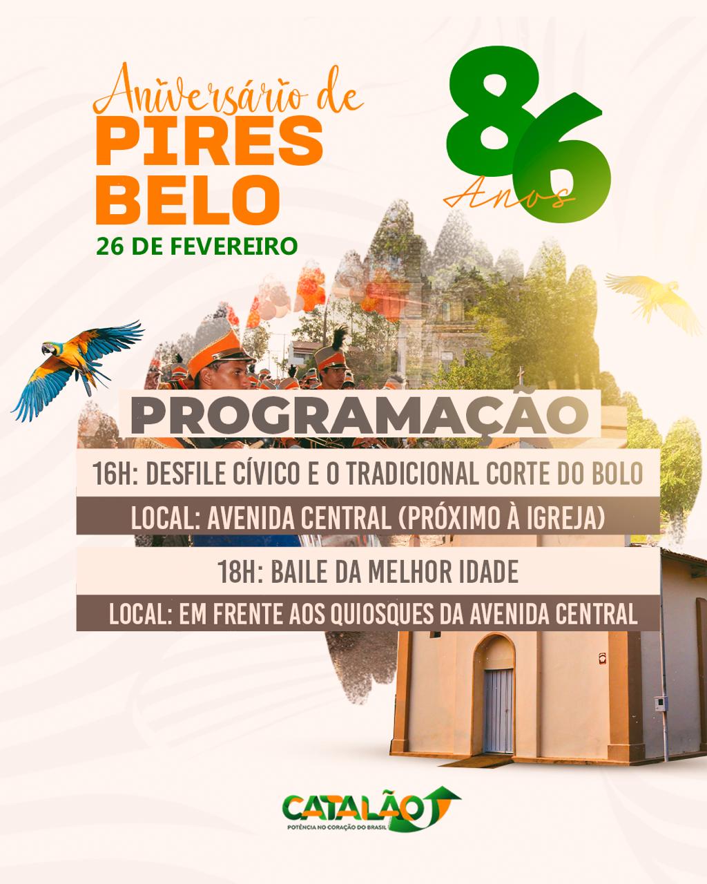 Pires Belo celebra 86 anos com desfile cívico, corte do bolo e baile da melhor idade no dia 26 de fevereiro