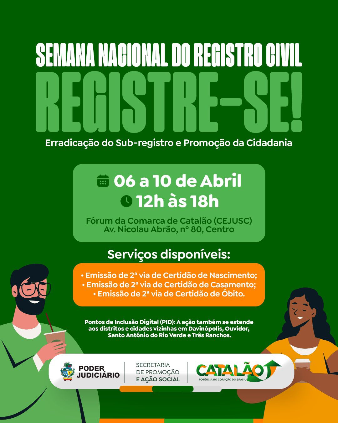 Prefeitura de Catalão e Poder Judiciário realizam mutirão para emissão gratuita de certidões de nascimento, casamento e óbito