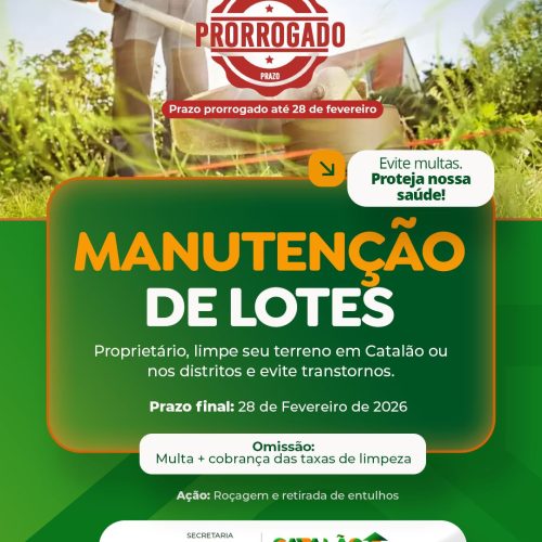 Prefeitura de Catalão prorroga prazo para limpeza de lotes devido às chuvas intensas