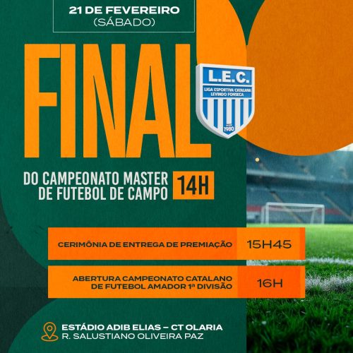 Final do Campeonato Master de Futebol de Campo acontece neste sábado (21) no Estádio Adib Elias – CT Olaria
