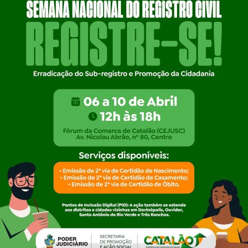 Prefeitura de Catalão e Poder Judiciário realizam mutirão para emissão gratuita de certidões de nascimento, casamento e óbito