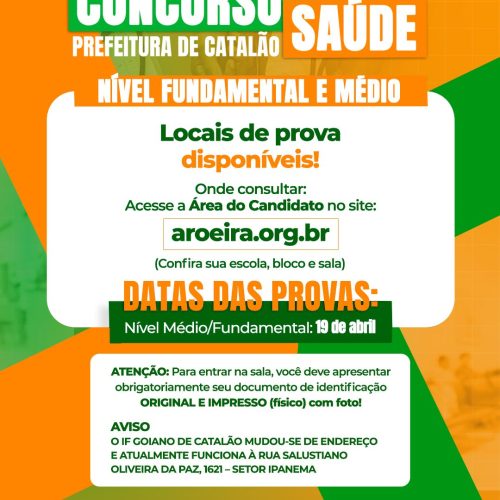 Concurso da Saúde em Catalão: locais de prova para níveis médio e fundamental já podem ser consultados